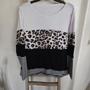 Chic Leopard and Stripe Long Sleeve Top